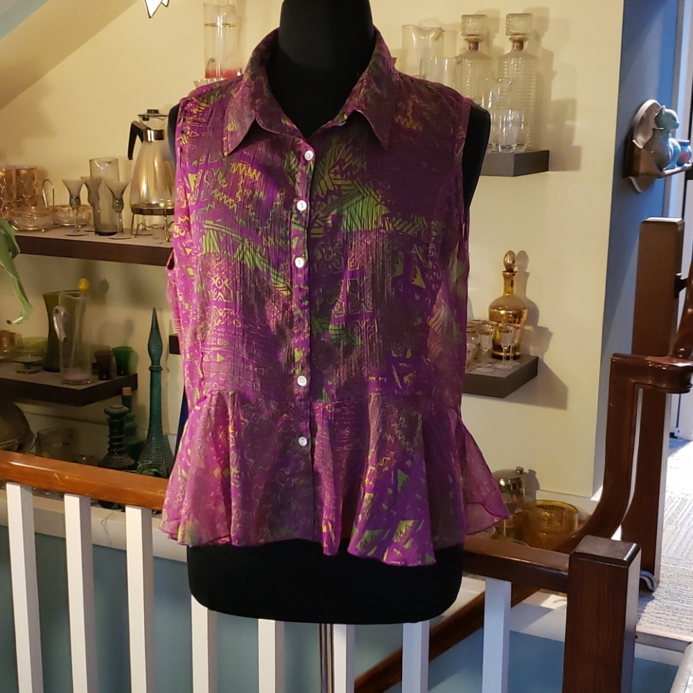 Blue Plate Womens Peplum Purple Sheer Sleeveless Top